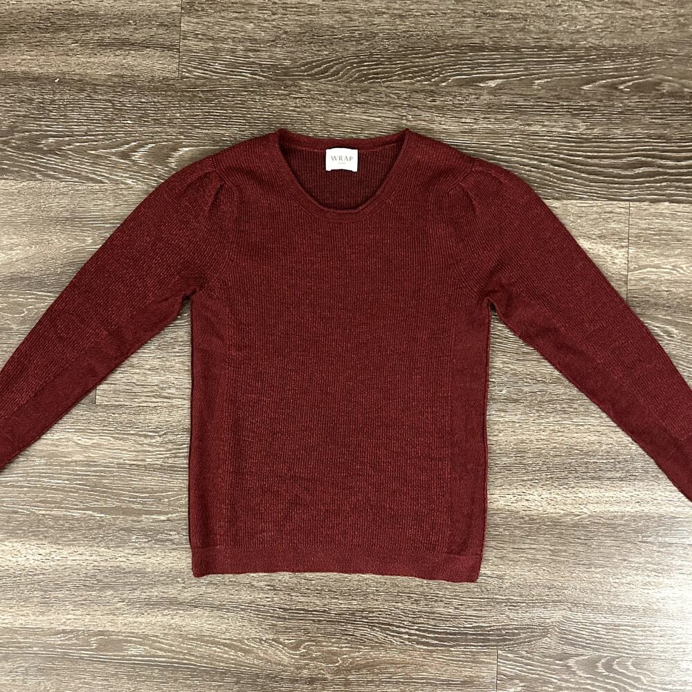 NWOT Wrap London Merino Wool Knit Sweater Top US 4 Long Sleeve Burgundy Pullover